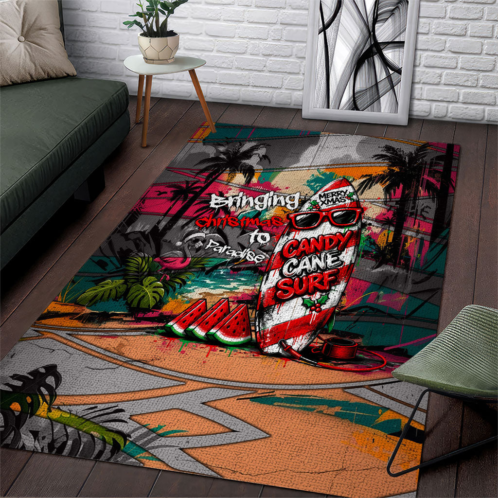 Tropical Christmas In July Candy Cane Surf Area Rug Vibrant Street Art Beach Graffiti Graphic
