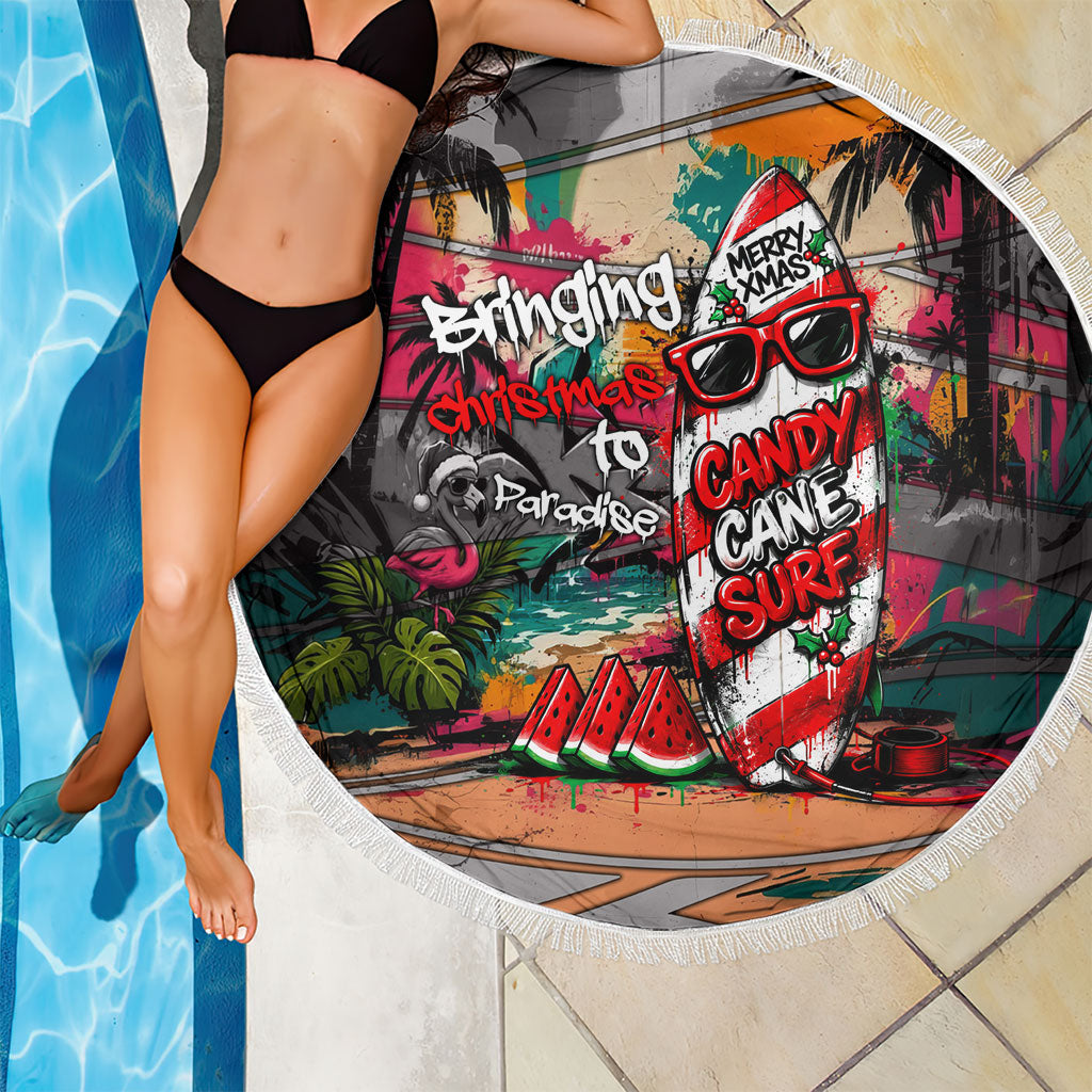 Tropical Christmas In July Candy Cane Surf Beach Blanket Vibrant Street Art Beach Graffiti Graphic