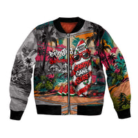 Tropical Christmas In July Candy Cane Surf Bomber Jacket Vibrant Street Art Beach Graffiti Graphic