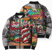 Tropical Christmas In July Candy Cane Surf Bomber Puffer Jacket Vibrant Street Art Beach Graffiti Graphic