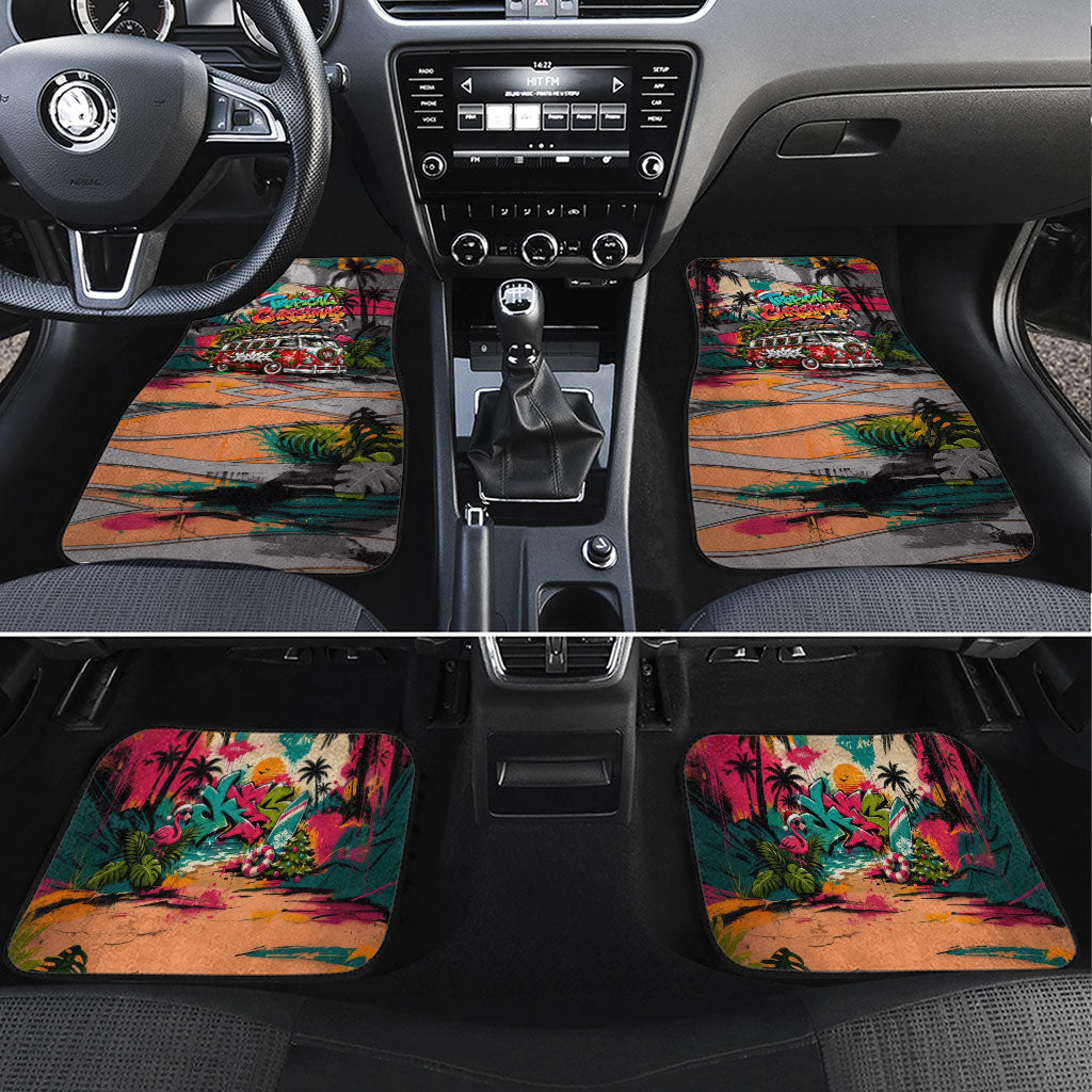 Tropical Christmas In July Candy Cane Surf Car Mats Vibrant Street Art Beach Graffiti Graphic