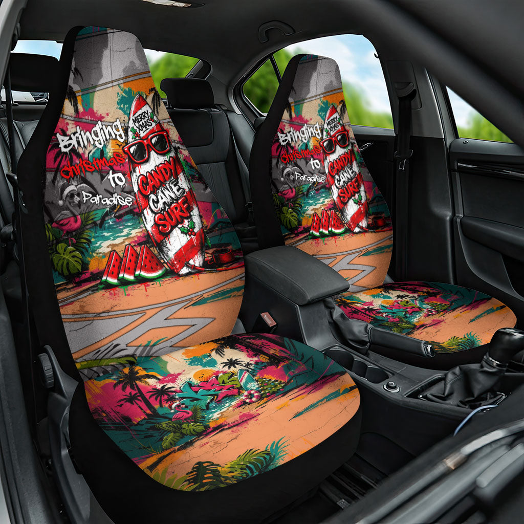 Tropical Christmas In July Candy Cane Surf Car Seat Cover Vibrant Street Art Beach Graffiti Graphic