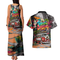 Tropical Christmas In July Candy Cane Surf Couples Matching Tank Maxi Dress and Hawaiian Shirt Vibrant Street Art Beach Graffiti Graphic
