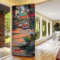Tropical Christmas In July Candy Cane Surf Door Cover Vibrant Street Art Beach Graffiti Graphic