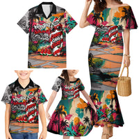 Tropical Christmas In July Candy Cane Surf Family Matching Mermaid Dress and Hawaiian Shirt Vibrant Street Art Beach Graffiti Graphic