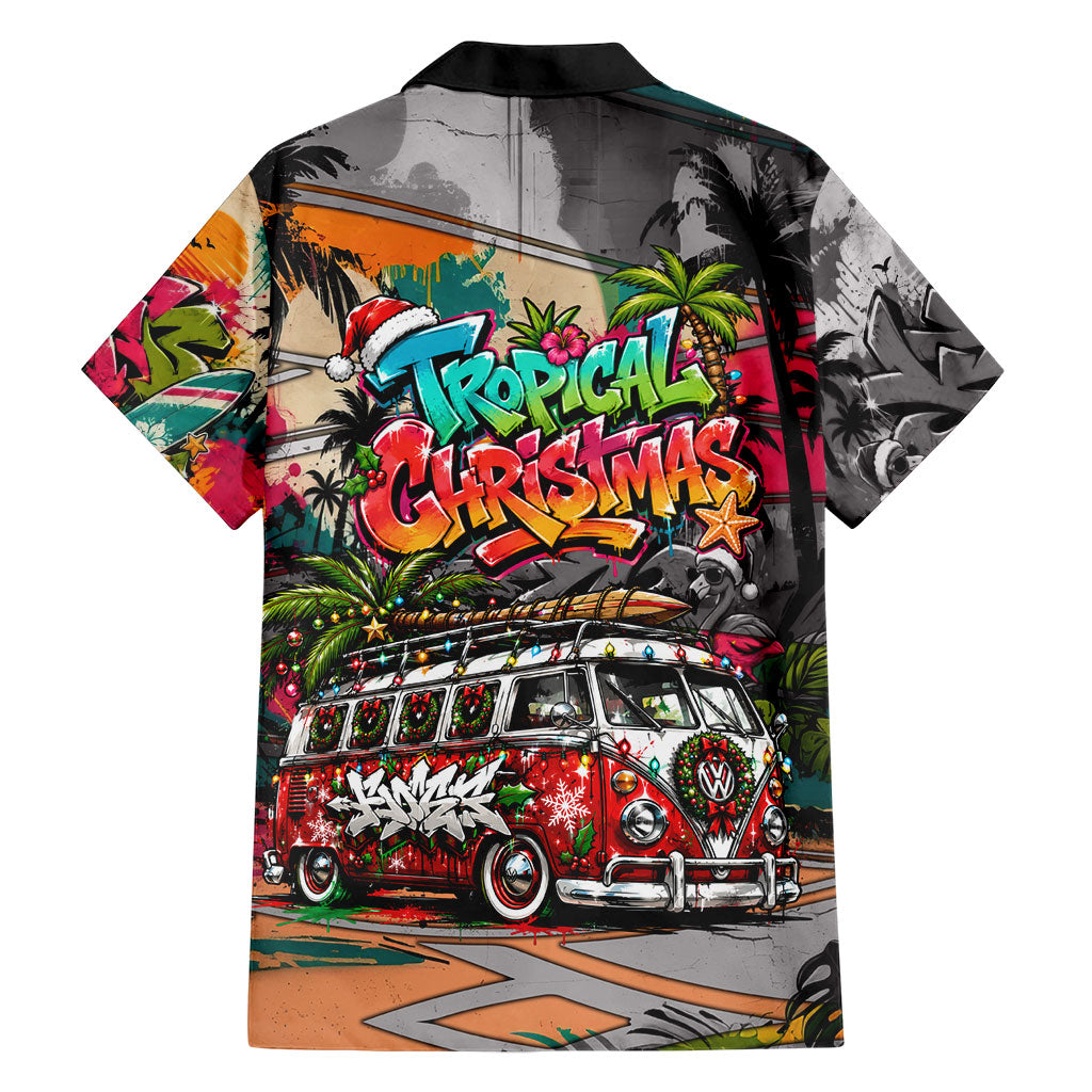 Tropical Christmas In July Candy Cane Surf Family Matching Mermaid Dress and Hawaiian Shirt Vibrant Street Art Beach Graffiti Graphic