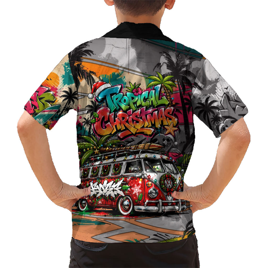 Tropical Christmas In July Candy Cane Surf Family Matching Off Shoulder Maxi Dress and Hawaiian Shirt Vibrant Street Art Beach Graffiti Graphic