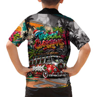 Tropical Christmas In July Candy Cane Surf Family Matching Off Shoulder Maxi Dress and Hawaiian Shirt Vibrant Street Art Beach Graffiti Graphic