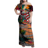 Tropical Christmas In July Candy Cane Surf Family Matching Off Shoulder Maxi Dress and Hawaiian Shirt Vibrant Street Art Beach Graffiti Graphic