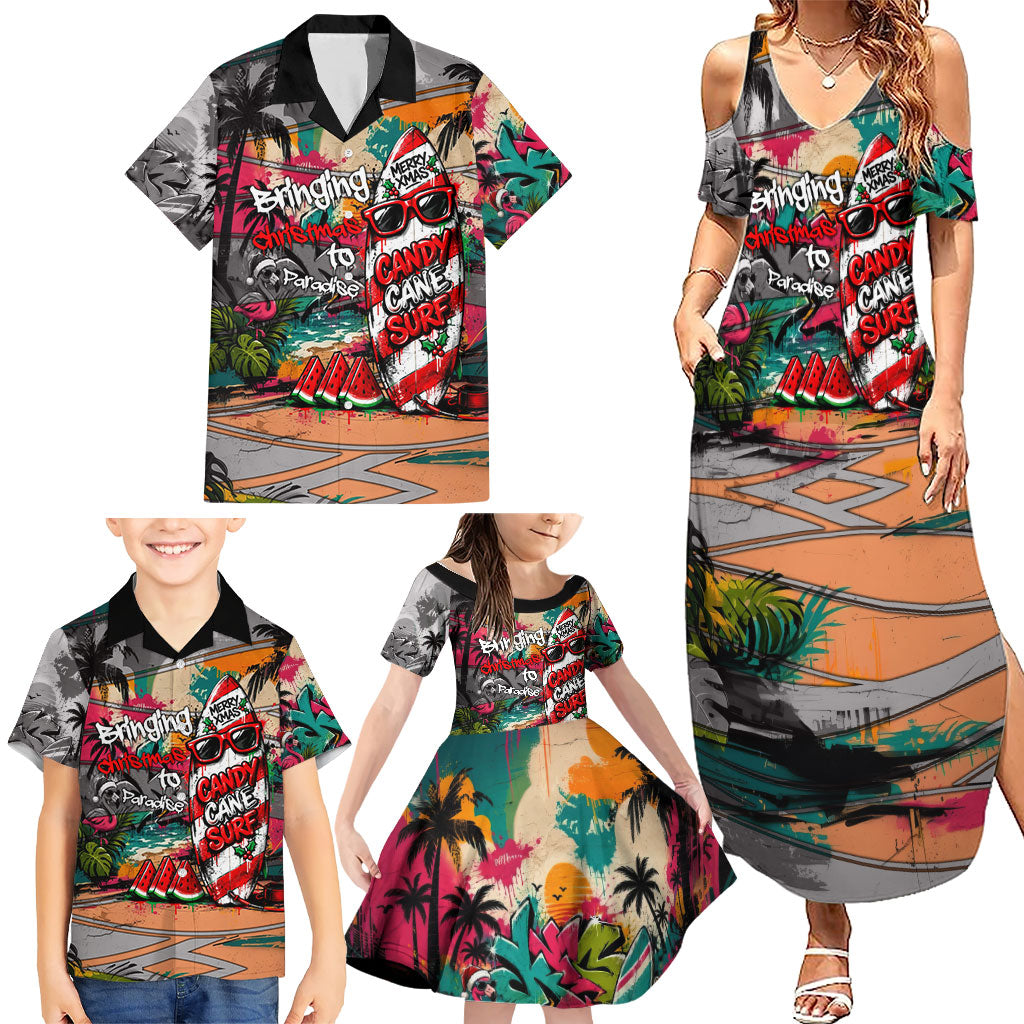 Tropical Christmas In July Candy Cane Surf Family Matching Summer Maxi Dress and Hawaiian Shirt Vibrant Street Art Beach Graffiti Graphic