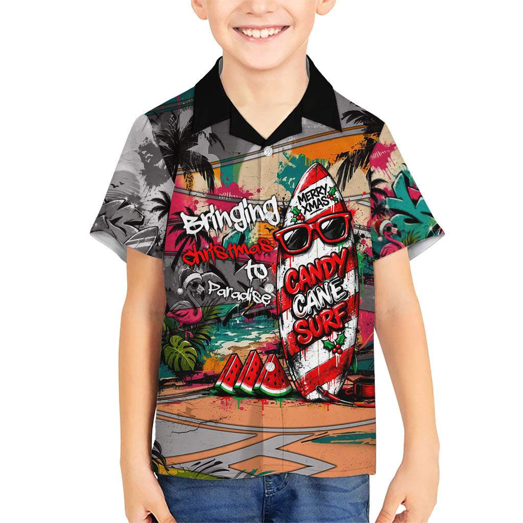 Tropical Christmas In July Candy Cane Surf Hawaiian Shirt Vibrant Street Art Beach Graffiti Graphic