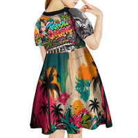 Tropical Christmas In July Candy Cane Surf Kid Short Sleeve Dress Vibrant Street Art Beach Graffiti Graphic