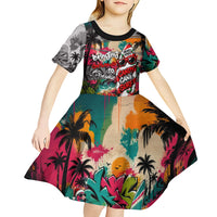 Tropical Christmas In July Candy Cane Surf Kid Short Sleeve Dress Vibrant Street Art Beach Graffiti Graphic