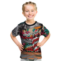 Tropical Christmas In July Candy Cane Surf Kid T Shirt Vibrant Street Art Beach Graffiti Graphic