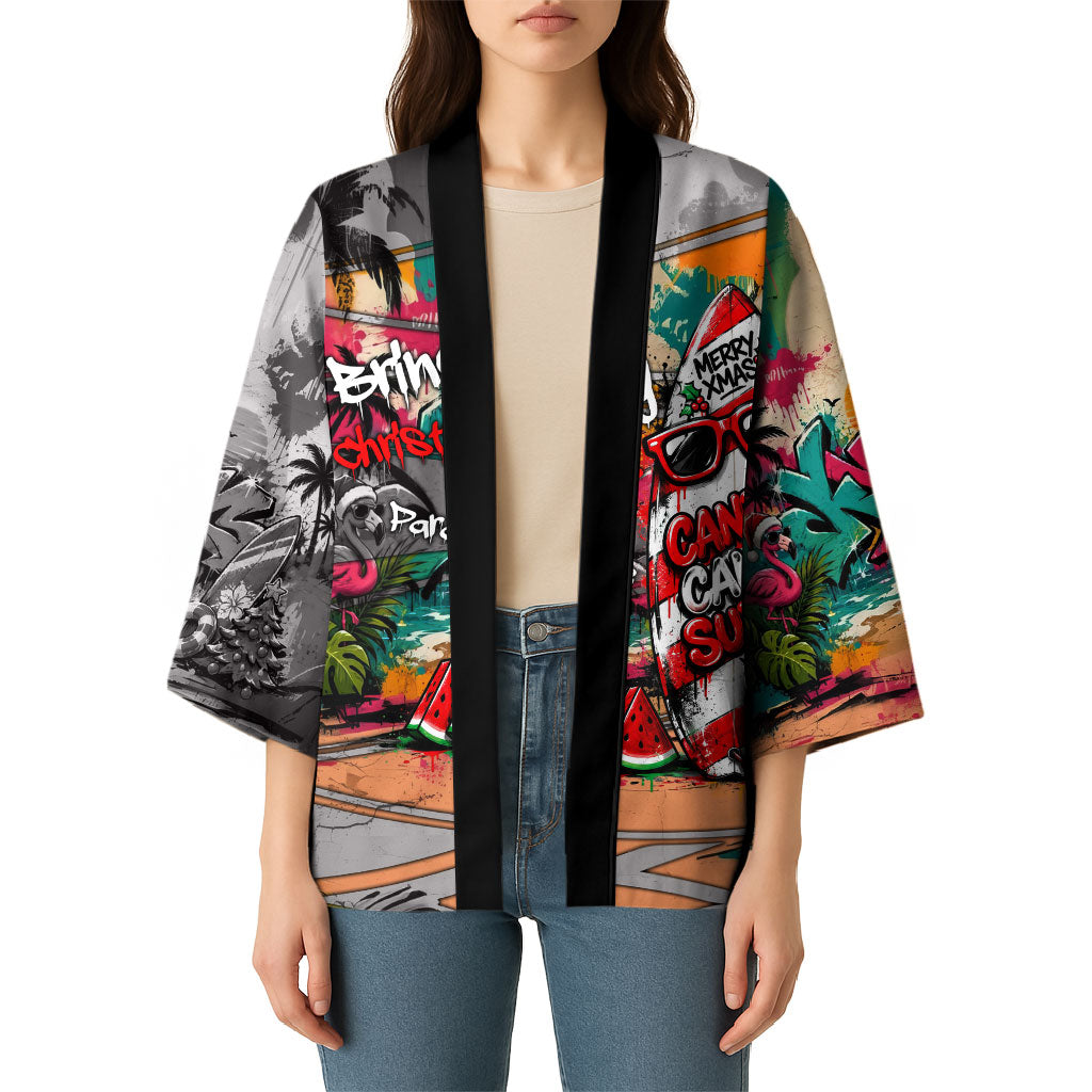 Tropical Christmas In July Candy Cane Surf Kimono Vibrant Street Art Beach Graffiti Graphic