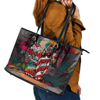 Tropical Christmas In July Candy Cane Surf Leather Tote Bag Vibrant Street Art Beach Graffiti Graphic