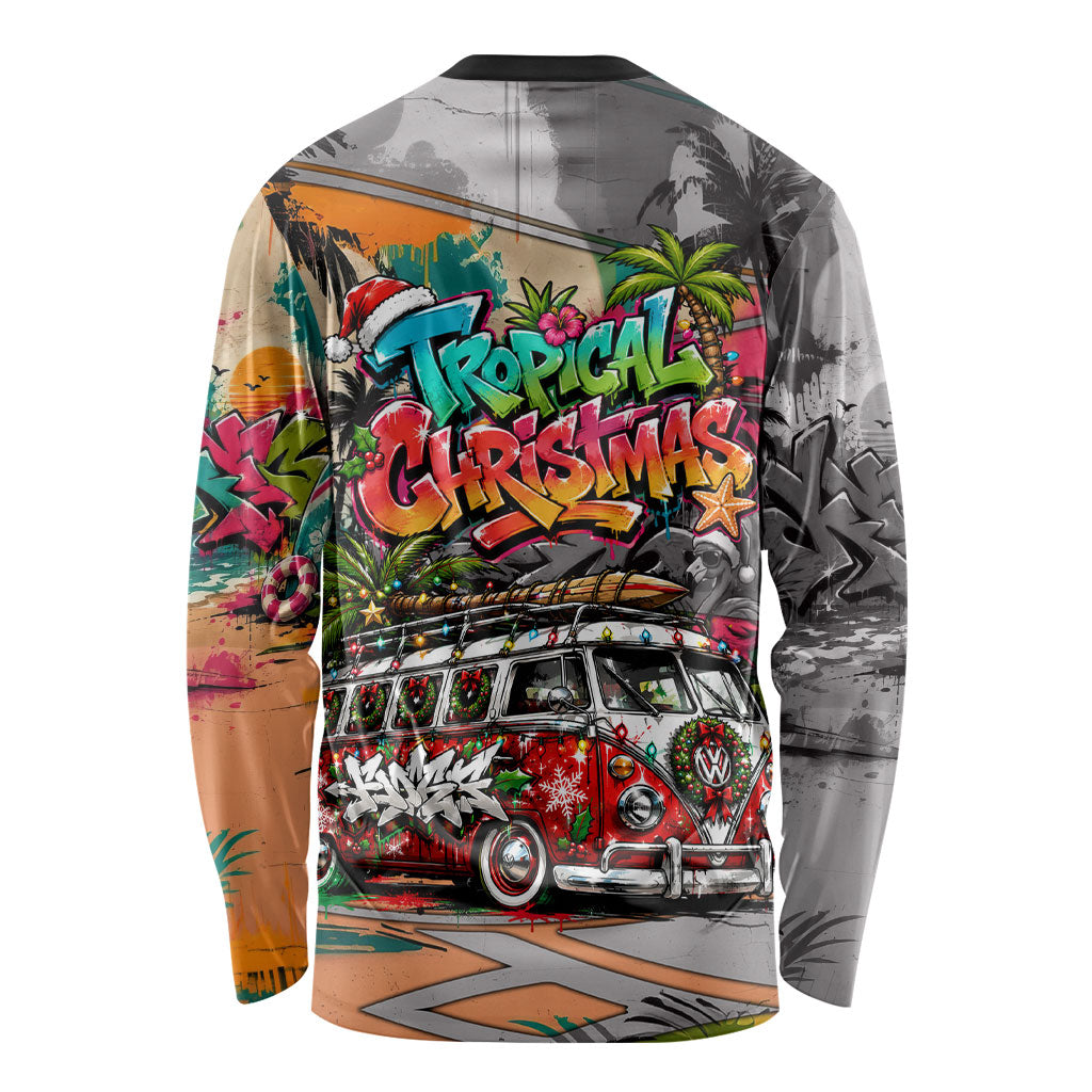 Tropical Christmas In July Candy Cane Surf Long Sleeve Shirt Vibrant Street Art Beach Graffiti Graphic