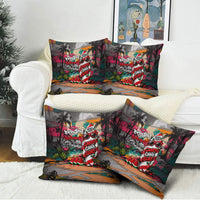 Tropical Christmas In July Candy Cane Surf Pillow Cover Vibrant Street Art Beach Graffiti Graphic