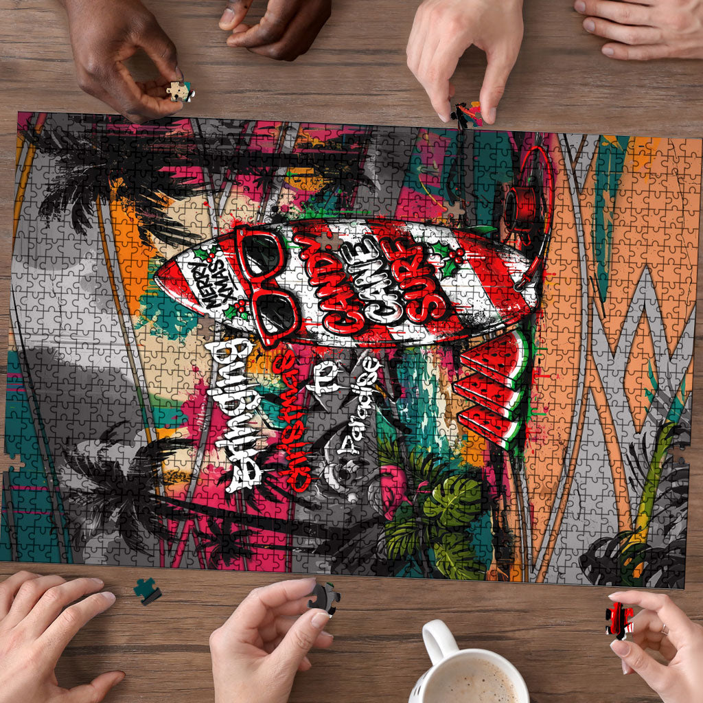 Tropical Christmas In July Candy Cane Surf Puzzle Vibrant Street Art Beach Graffiti Graphic
