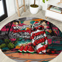 Tropical Christmas In July Candy Cane Surf Round Carpet Vibrant Street Art Beach Graffiti Graphic