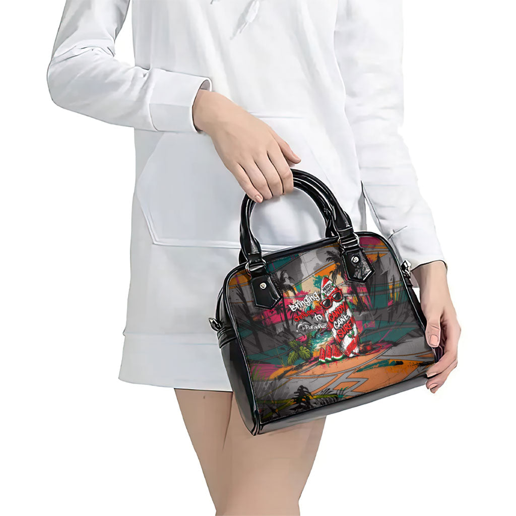 Tropical Christmas In July Candy Cane Surf Shoulder Handbag Vibrant Street Art Beach Graffiti Graphic