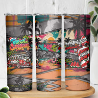 Tropical Christmas In July Candy Cane Surf Skinny Tumbler Vibrant Street Art Beach Graffiti Graphic