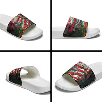 Tropical Christmas In July Candy Cane Surf Slide Sandals Vibrant Street Art Beach Graffiti Graphic