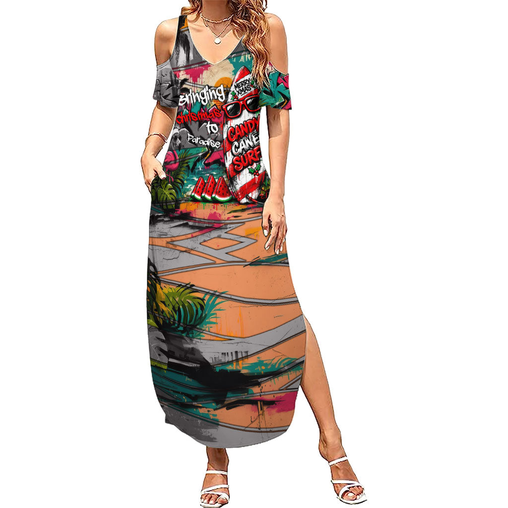 Tropical Christmas In July Candy Cane Surf Summer Maxi Dress Vibrant Street Art Beach Graffiti Graphic