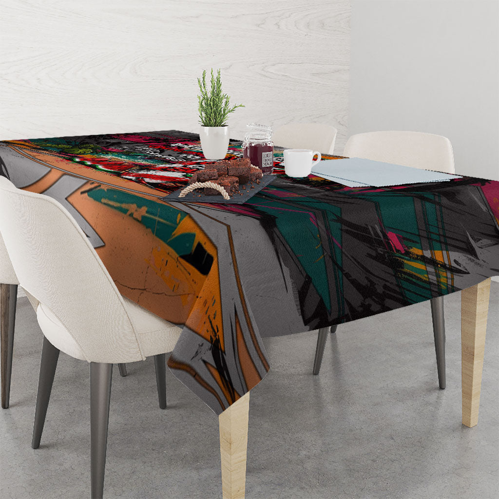 Tropical Christmas In July Candy Cane Surf Tablecloth Vibrant Street Art Beach Graffiti Graphic