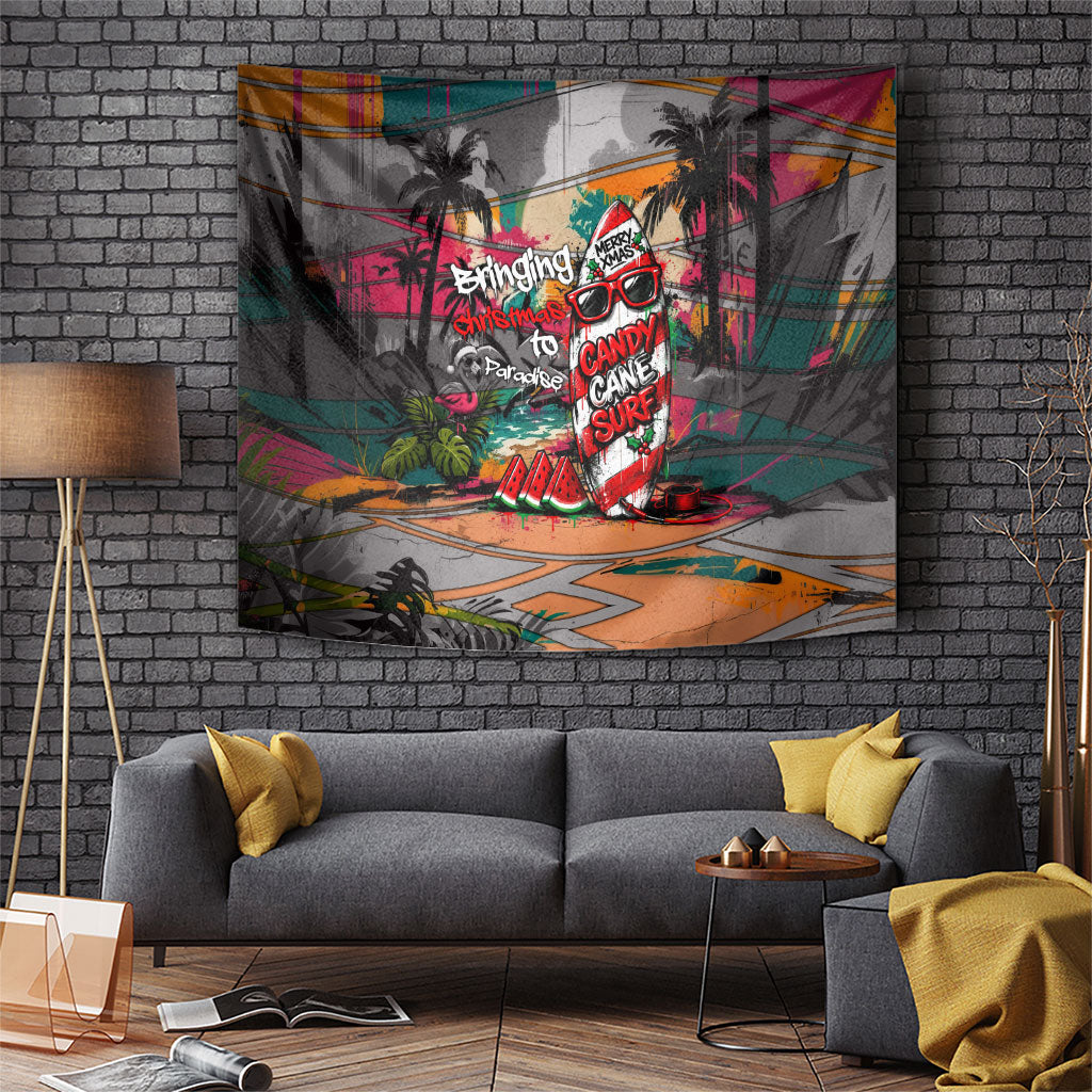 Tropical Christmas In July Candy Cane Surf Tapestry Vibrant Street Art Beach Graffiti Graphic