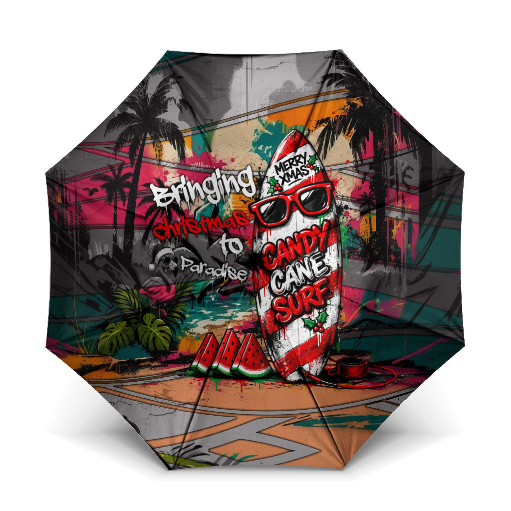 Tropical Christmas In July Candy Cane Surf Umbrella Vibrant Street Art Beach Graffiti Graphic