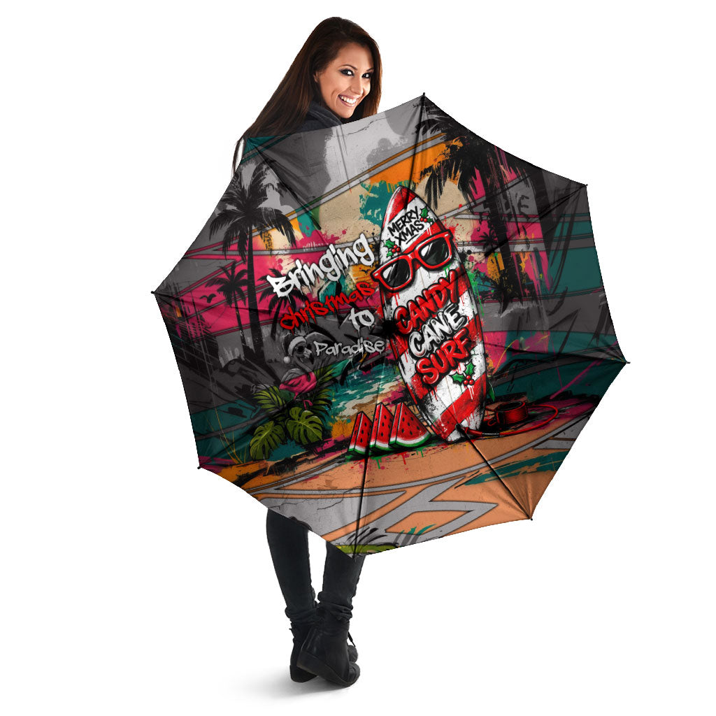Tropical Christmas In July Candy Cane Surf Umbrella Vibrant Street Art Beach Graffiti Graphic