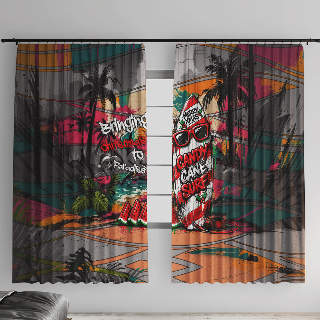 Tropical Christmas In July Candy Cane Surf Window Curtain Vibrant Street Art Beach Graffiti Graphic
