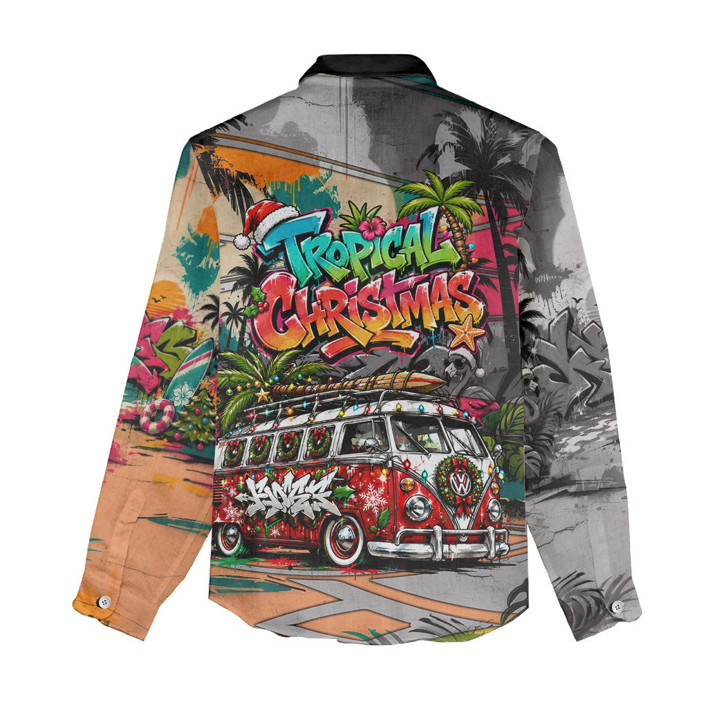 Tropical Christmas In July Candy Cane Surf Women Casual Shirt Vibrant Street Art Beach Graffiti Graphic