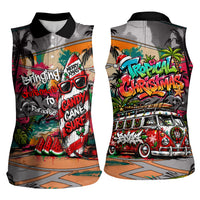Tropical Christmas In July Candy Cane Surf Women Sleeveless Polo Shirt Vibrant Street Art Beach Graffiti Graphic