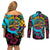 Pineapple Skull Couples Matching Off Shoulder Short Dress and Long Sleeve Button Shirts Sumer Time TS04 Multicolor - Polynesian Pride