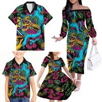 Pineapple Skull Family Matching Off Shoulder Long Sleeve Dress and Hawaiian Shirt Sumer Time TS04 - Polynesian Pride