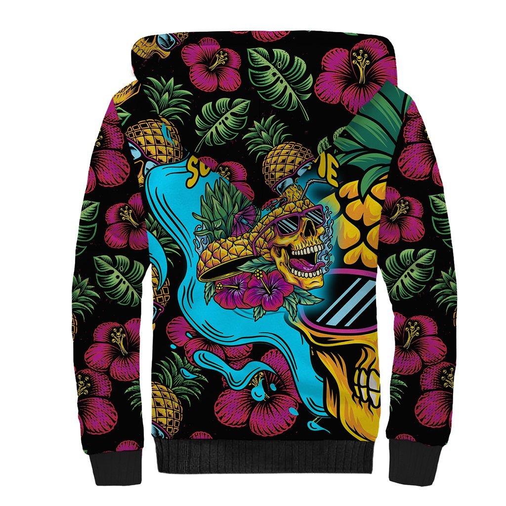 Pineapple Skull Sherpa Hoodie Sumer Time TS04 Unisex Multicolor - Polynesian Pride