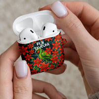 Fiji Taveuni Parrot AirPods Case Tropical Waterfall Landscape With Floral Tribal Pattern