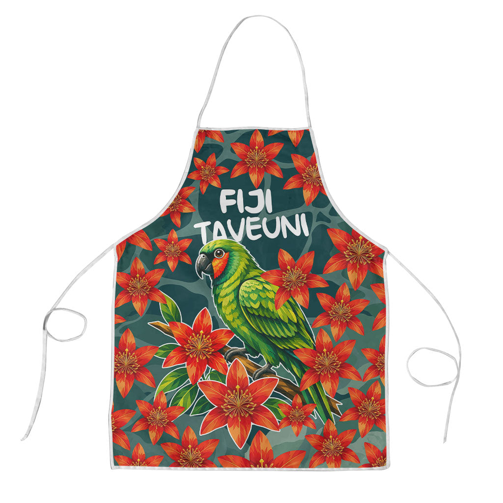 Fiji Taveuni Parrot Apron Tropical Waterfall Landscape With Floral Tribal Pattern