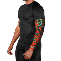 Fiji Taveuni Parrot Arm Sleeves Tropical Waterfall Landscape With Floral Tribal Pattern