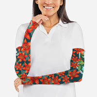 Fiji Taveuni Parrot Arm Sleeves Tropical Waterfall Landscape With Floral Tribal Pattern
