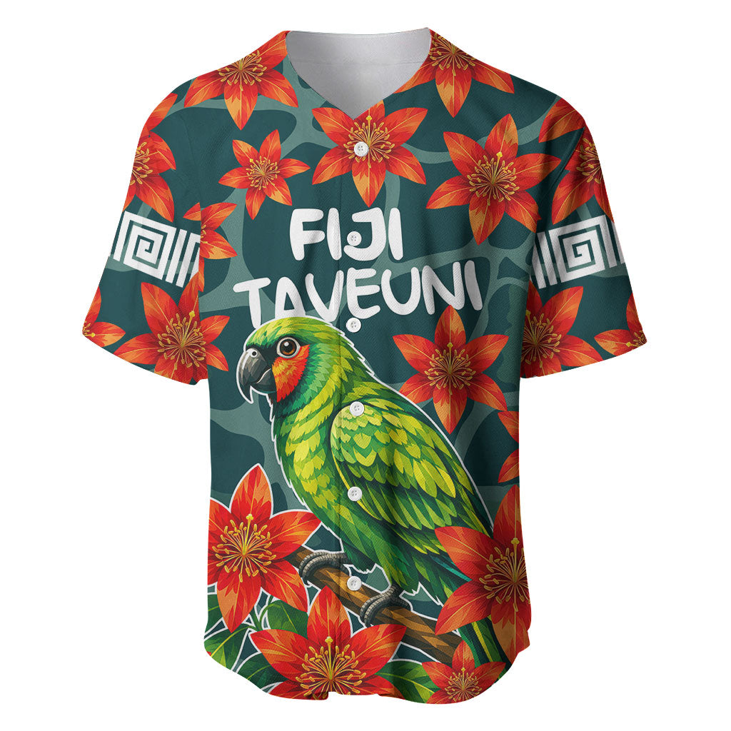 Fiji Taveuni Parrot Baseball Jersey Tropical Waterfall Landscape With Floral Tribal Pattern TS04 Green Orange - Polynesian Pride