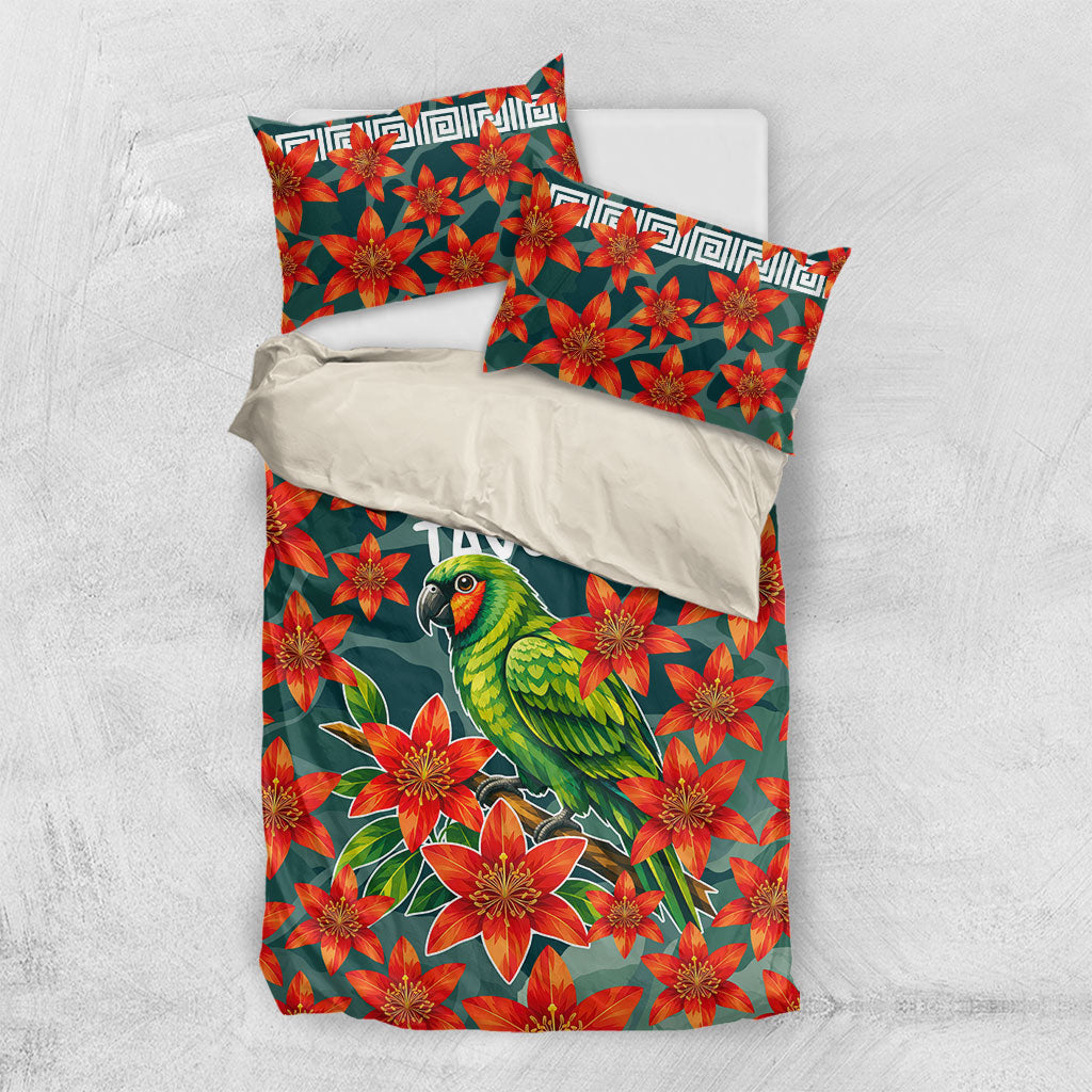 Fiji Taveuni Parrot Bedding Set Tropical Waterfall Landscape With Floral Tribal Pattern