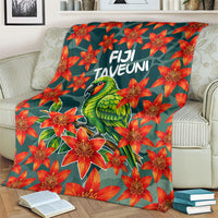 Fiji Taveuni Parrot Blanket Tropical Waterfall Landscape With Floral Tribal Pattern