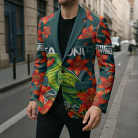 Fiji Taveuni Parrot Blazer Tropical Waterfall Landscape With Floral Tribal Pattern