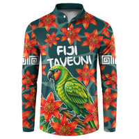 Fiji Taveuni Parrot Button Sweatshirt Tropical Waterfall Landscape With Floral Tribal Pattern