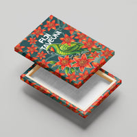 Fiji Taveuni Parrot Canvas Wall Art Tropical Waterfall Landscape With Floral Tribal Pattern