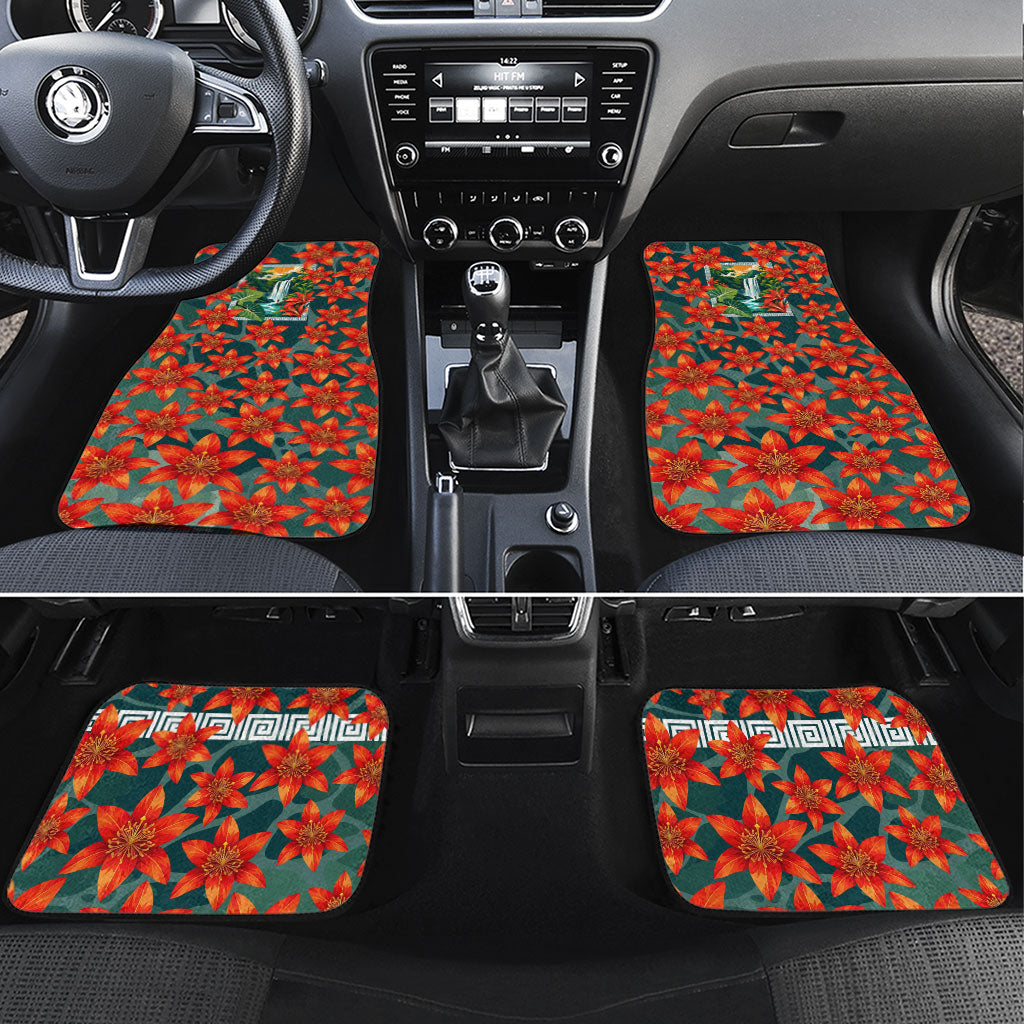 Fiji Taveuni Parrot Car Mats Tropical Waterfall Landscape With Floral Tribal Pattern
