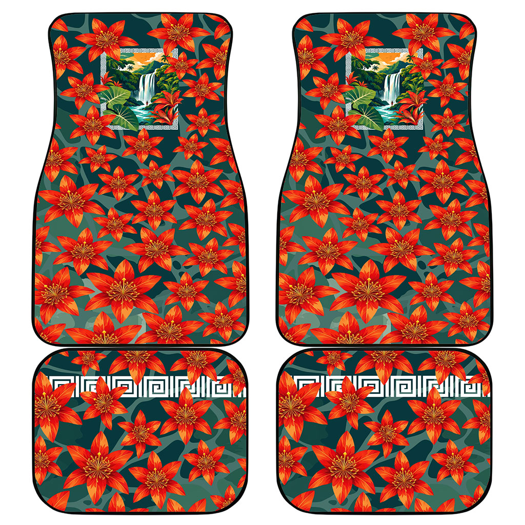Fiji Taveuni Parrot Car Mats Tropical Waterfall Landscape With Floral Tribal Pattern